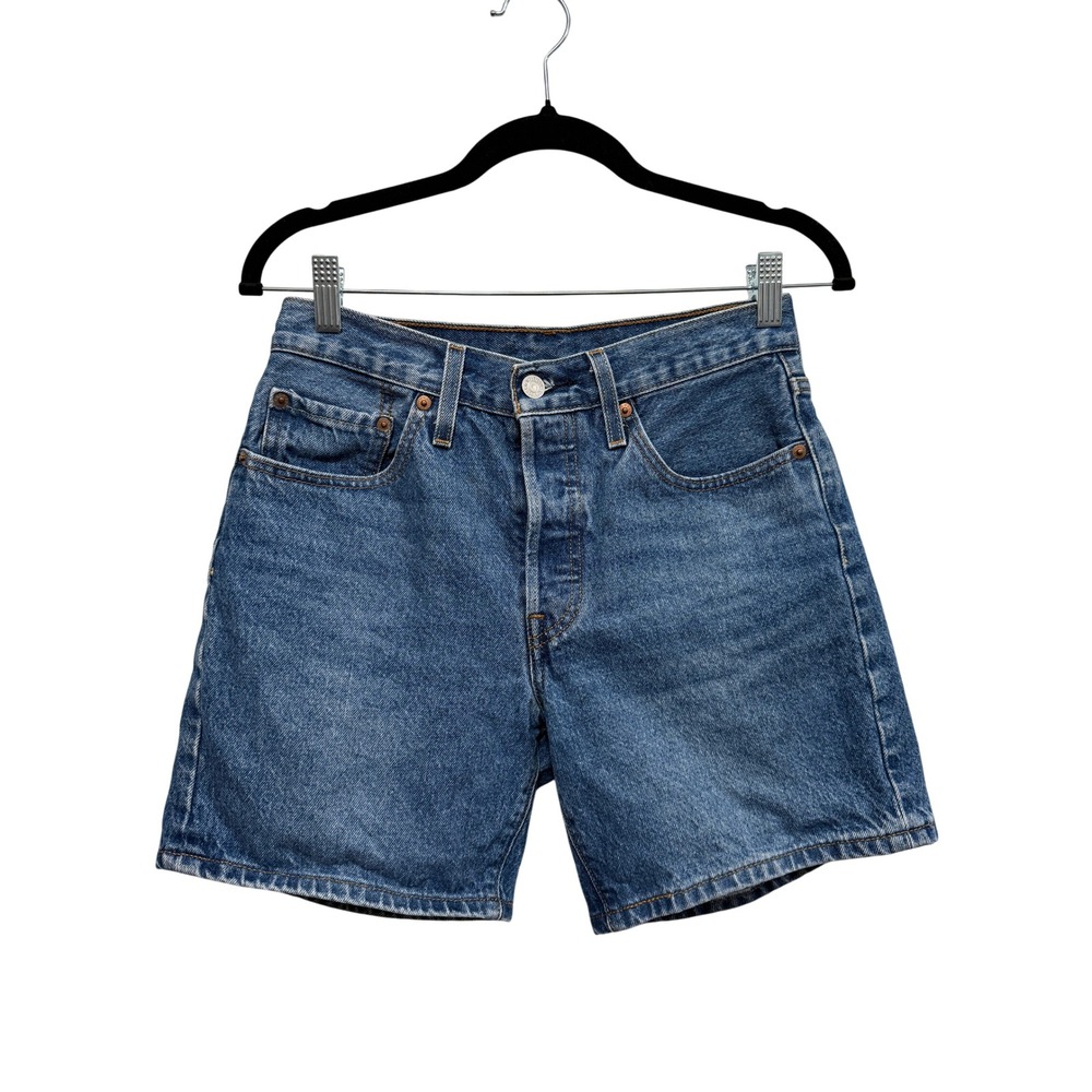 Levis 501 Original High Rise Medium Wash Blue Denim Shorts W26 Blank Tab Rare R